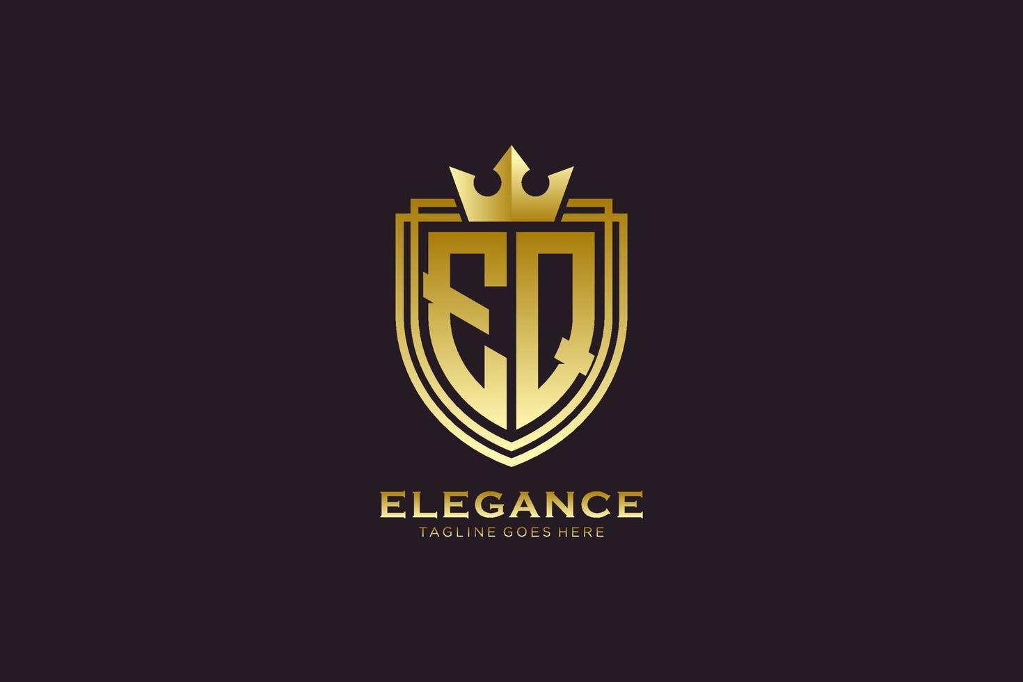 initial EQ elegant luxury monogram logo or badge template with scrolls and royal crown - perfect for luxurious branding projects vector