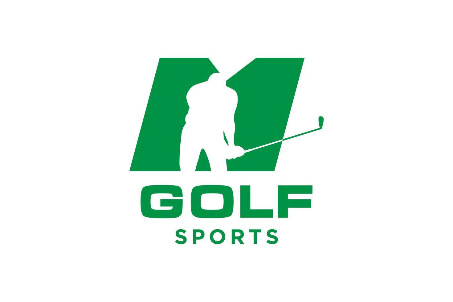 logotipo de icono de letra del alfabeto m para plantilla de vector de diseño de logotipo de golf, etiqueta vectorial de golf, logotipo de campeonato de golf, ilustración, icono creativo, concepto de diseño