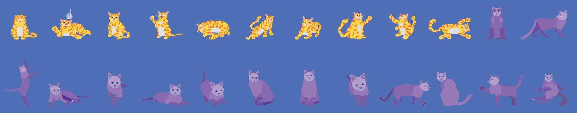 set of cute cat different pose animal. vector illustration eps10