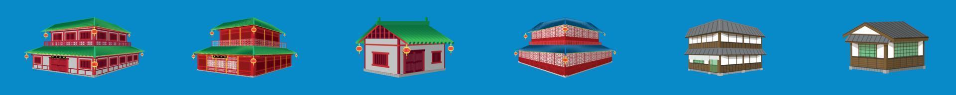 set of 3d japanese and chinese house. vector illustration eps10