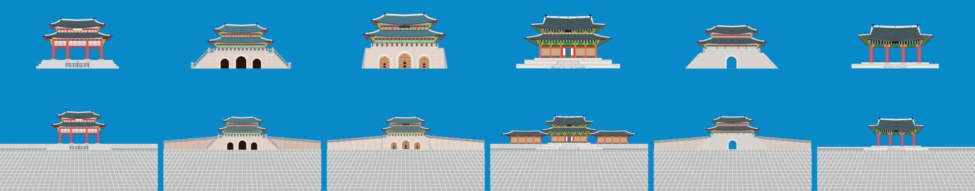 conjunto de palacio favorito de corea del sur. ilustración vectorial eps10 vector