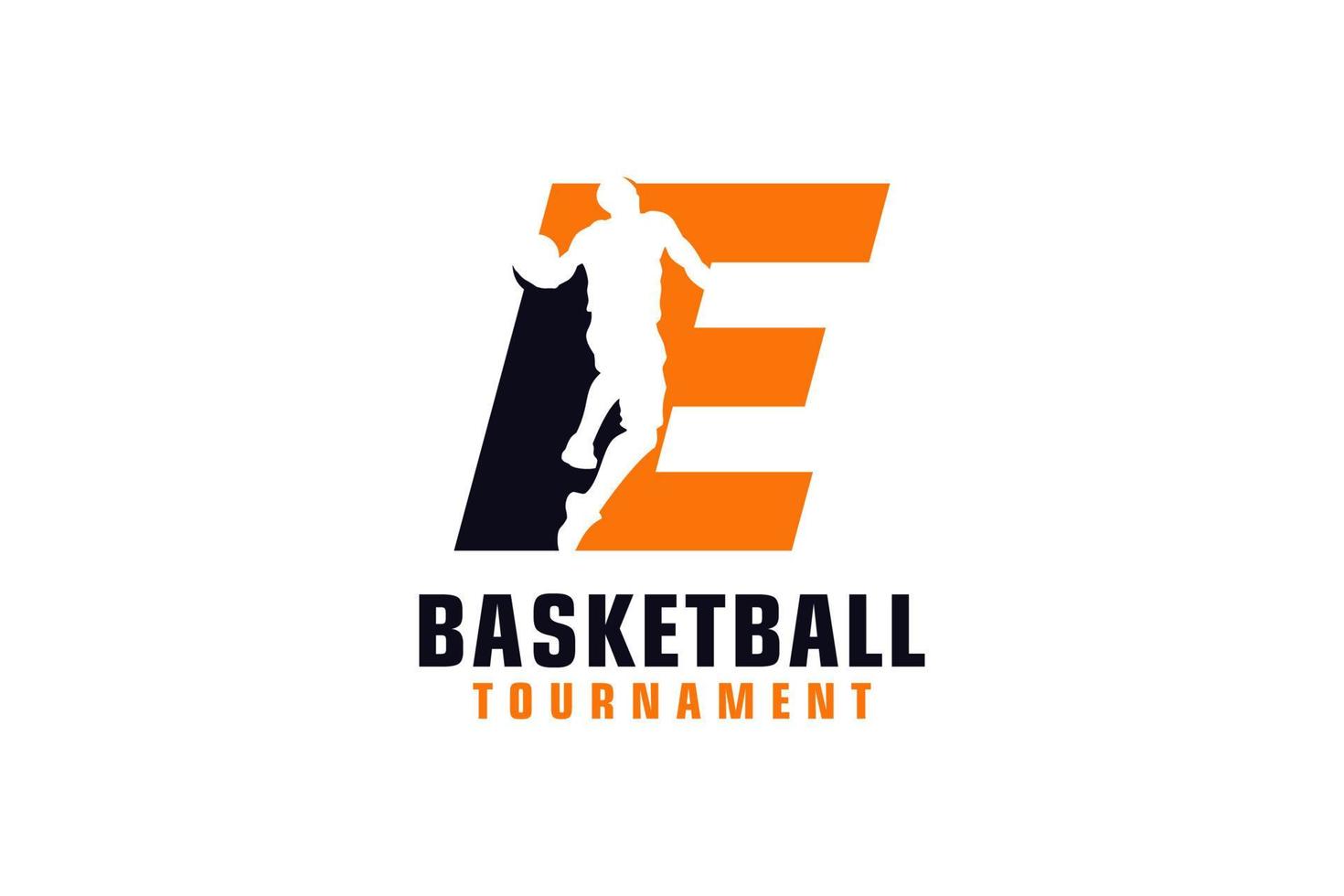 Letter E with Basketball Logo Design. Vector Design Template Elements for Sport Team or Corporate Identity.