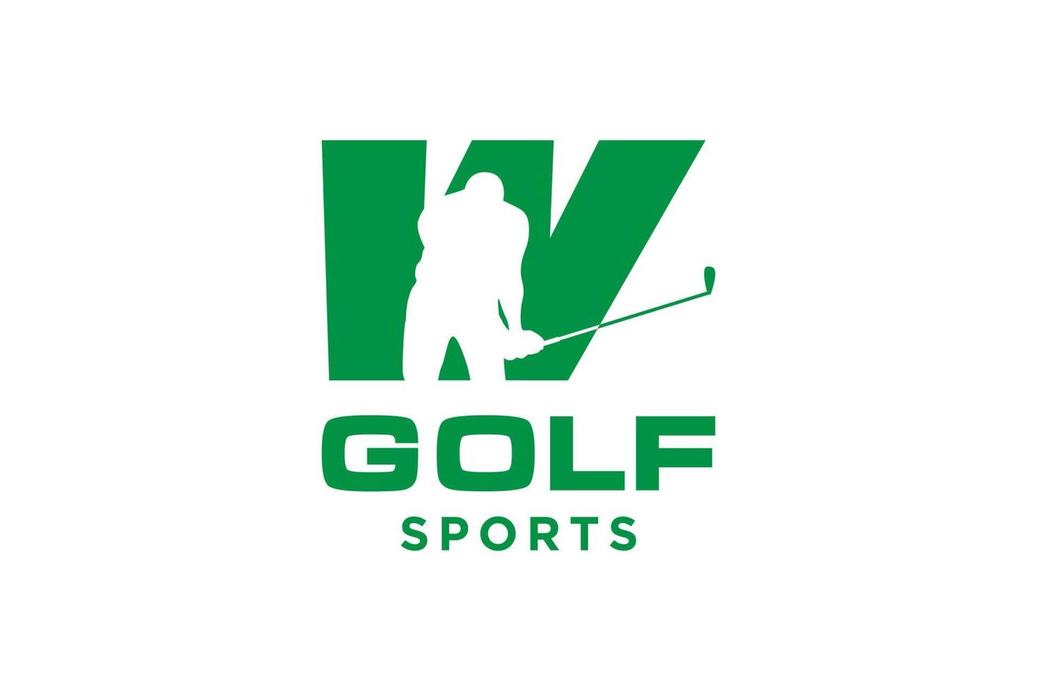 logotipo de icono de letra del alfabeto w para plantilla de vector de diseño de logotipo de golf, etiqueta vectorial de golf, logotipo de campeonato de golf, ilustración, icono creativo, concepto de diseño