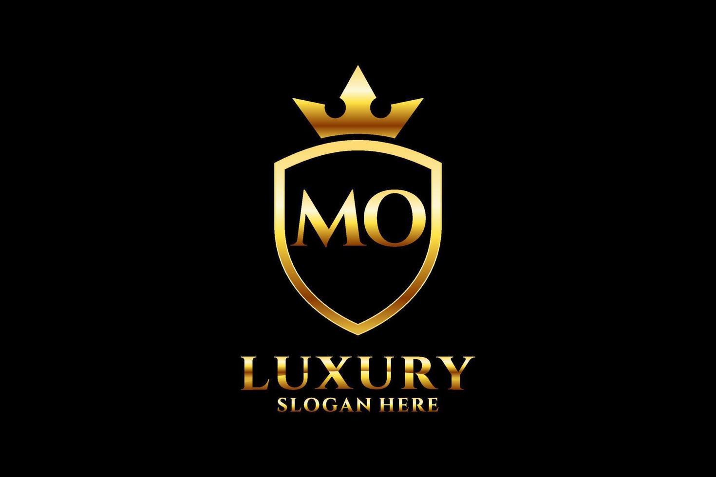 initial MO elegant luxury monogram logo or badge template with scrolls and royal crown - perfect for luxurious branding projects vector