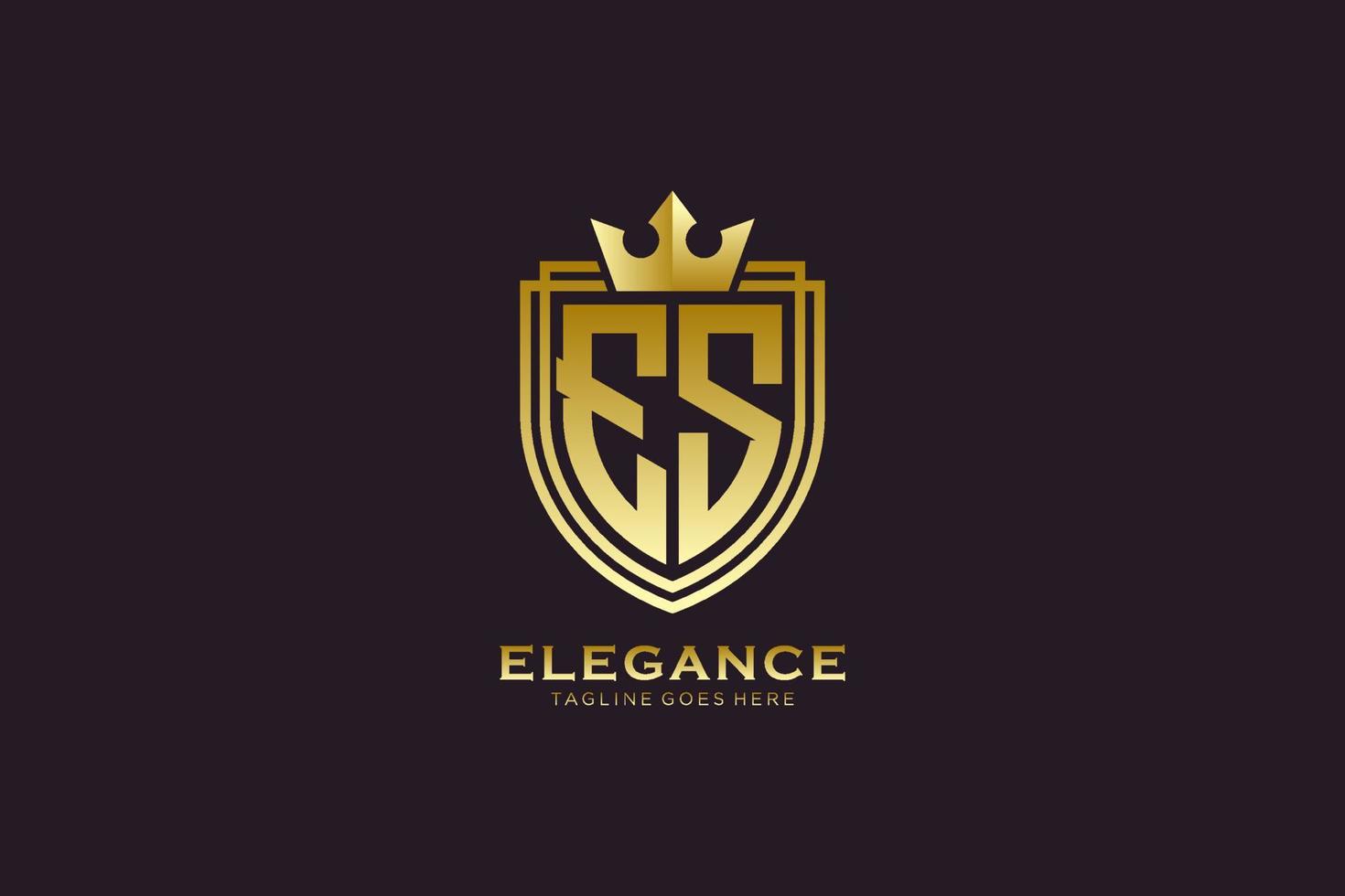 initial ES elegant luxury monogram logo or badge template with scrolls and royal crown - perfect for luxurious branding projects vector