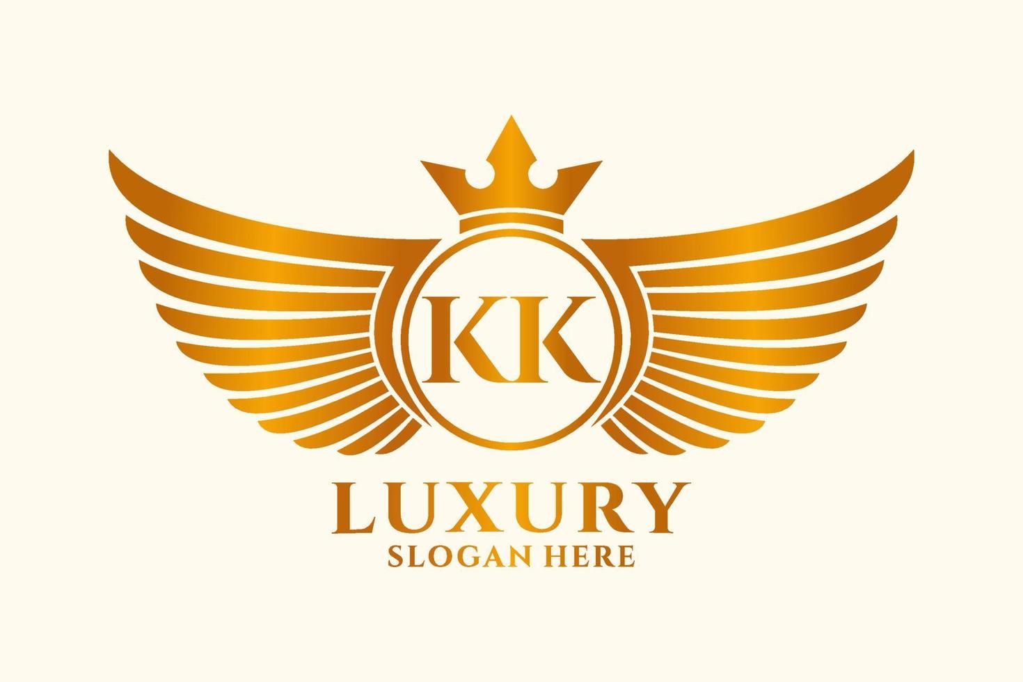 Luxury royal wing Letter KK crest Gold color Logo vector, Victory logo, crest logo, wing logo, vector logo template.