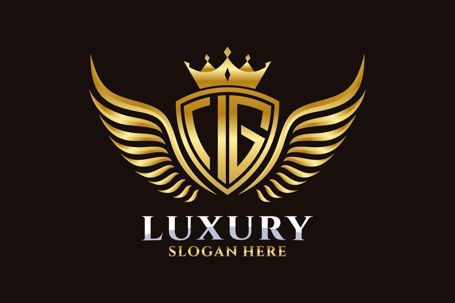 Luxury royal wing Letter IG crest Gold color Logo vector, Victory logo, crest logo, wing logo, vector logo template.