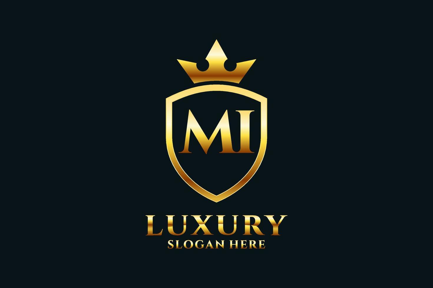 initial MI elegant luxury monogram logo or badge template with scrolls and royal crown - perfect for luxurious branding projects vector