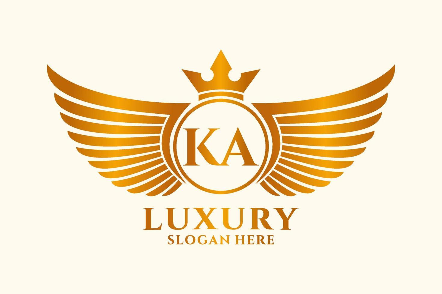 Luxury royal wing Letter KA crest Gold color Logo vector, Victory logo, crest logo, wing logo, vector logo template.