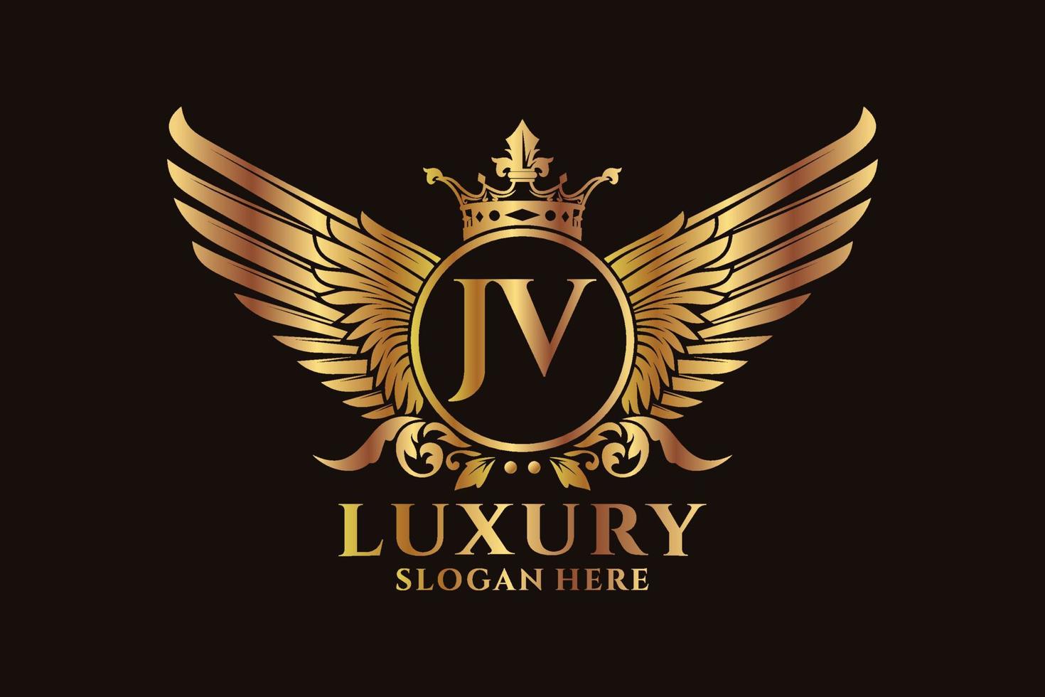 Luxury royal wing Letter JV crest Gold color Logo vector, Victory logo, crest logo, wing logo, vector logo template.