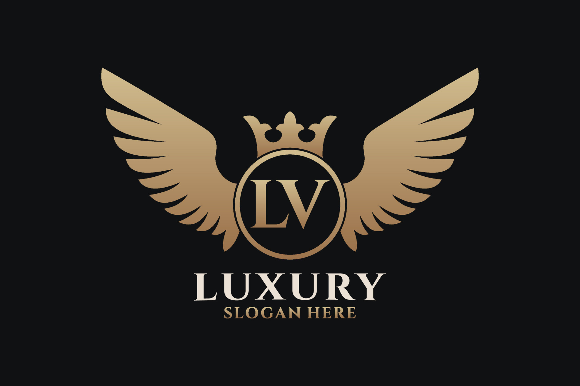 Luxury royal wing letter lv crest gold color logo Vector Image