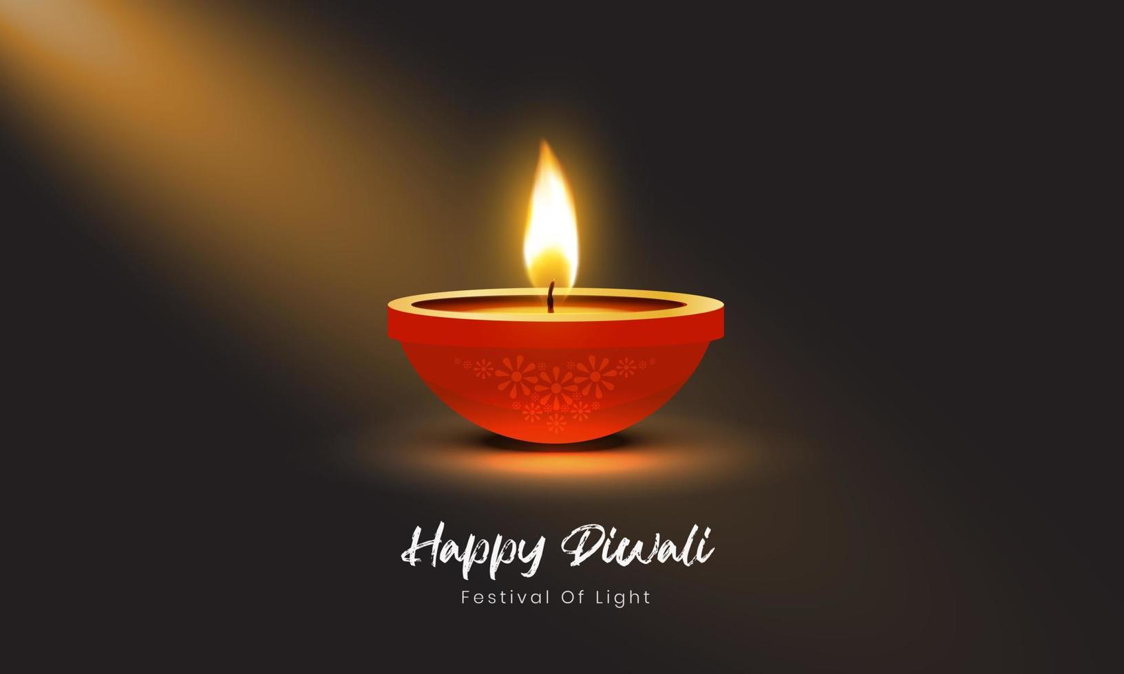 Happy diwali festival of lights with realistic oil lamp element background template vector