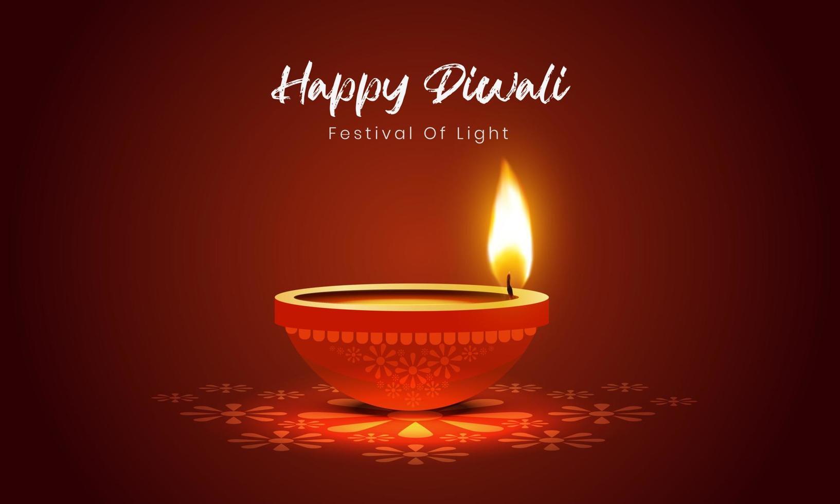 Happy diwali festival of lights with realistic oil lamp element background template vector