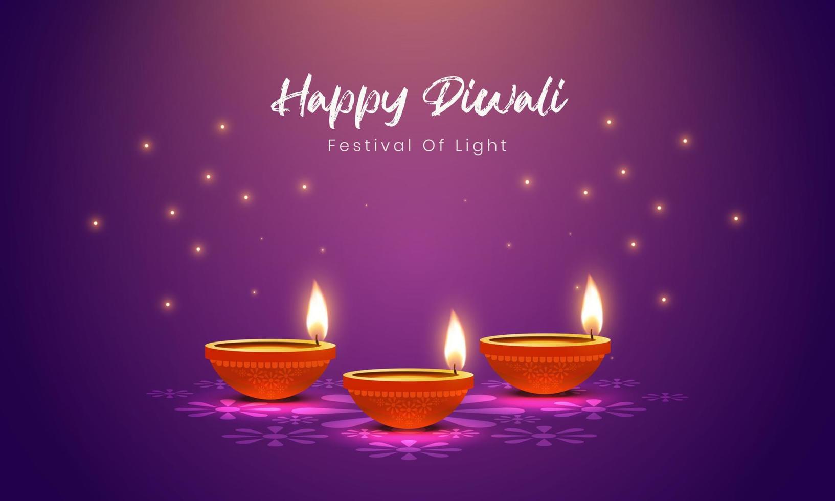 Happy diwali festival of lights with realistic oil lamp element ...