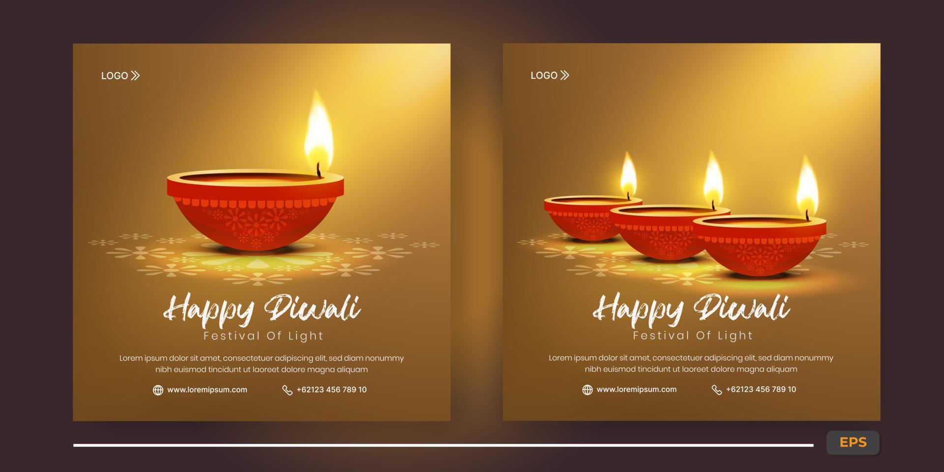 Happy diwali celebration social media post template vector