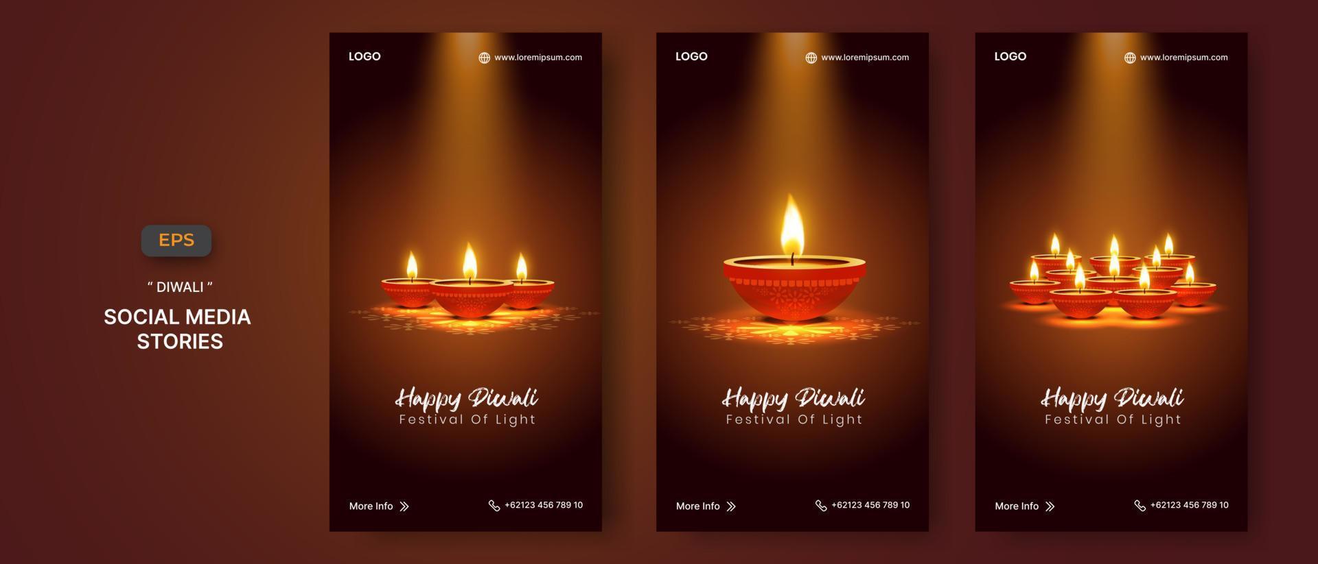 Happy diwali celebration social media stories template vector