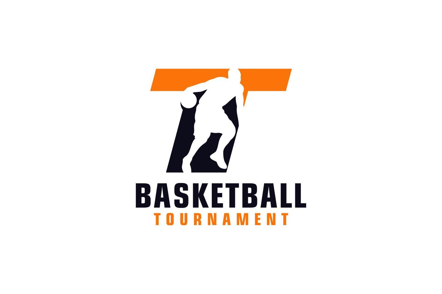 Letter T with Basketball Logo Design. Vector Design Template Elements for Sport Team or Corporate Identity.