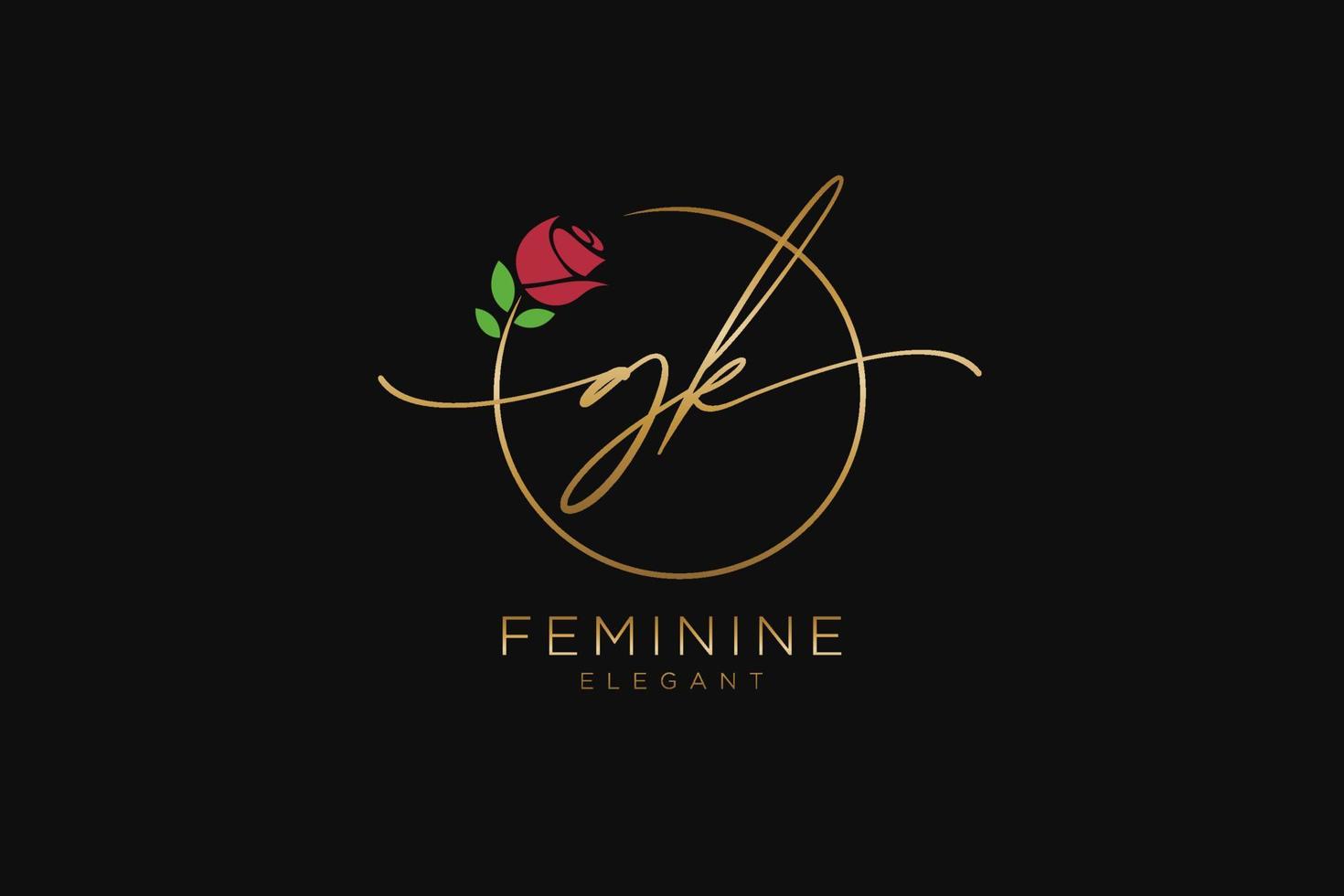 initial GK Feminine logo beauty monogram and elegant logo design, handwriting logo of initial signature, wedding, fashion, floral and botanical with creative template. vector