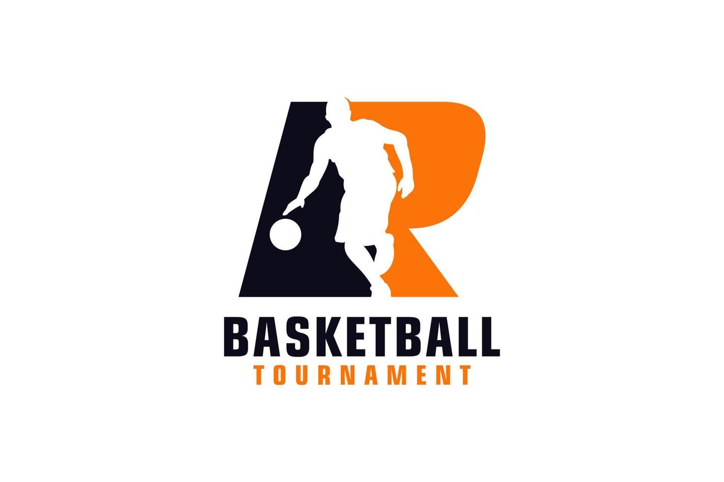 Letter R with Basketball Logo Design. Vector Design Template Elements for Sport Team or Corporate Identity.