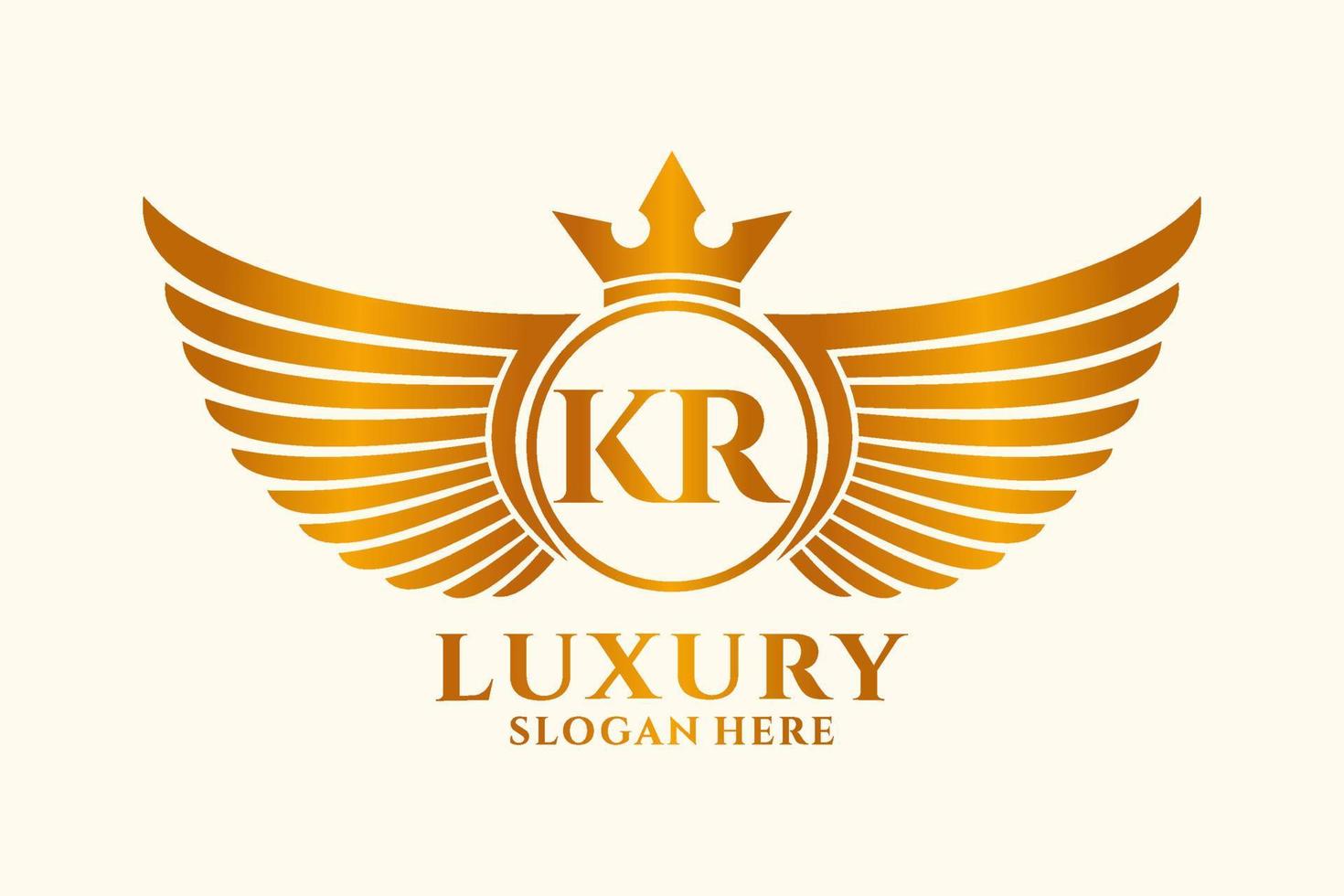 Luxury royal wing Letter KR crest Gold color Logo vector, Victory logo, crest logo, wing logo, vector logo template.