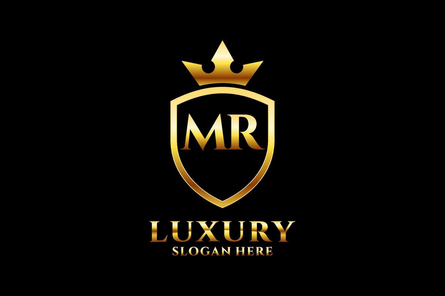 initial MR elegant luxury monogram logo or badge template with scrolls and royal crown - perfect for luxurious branding projects vector