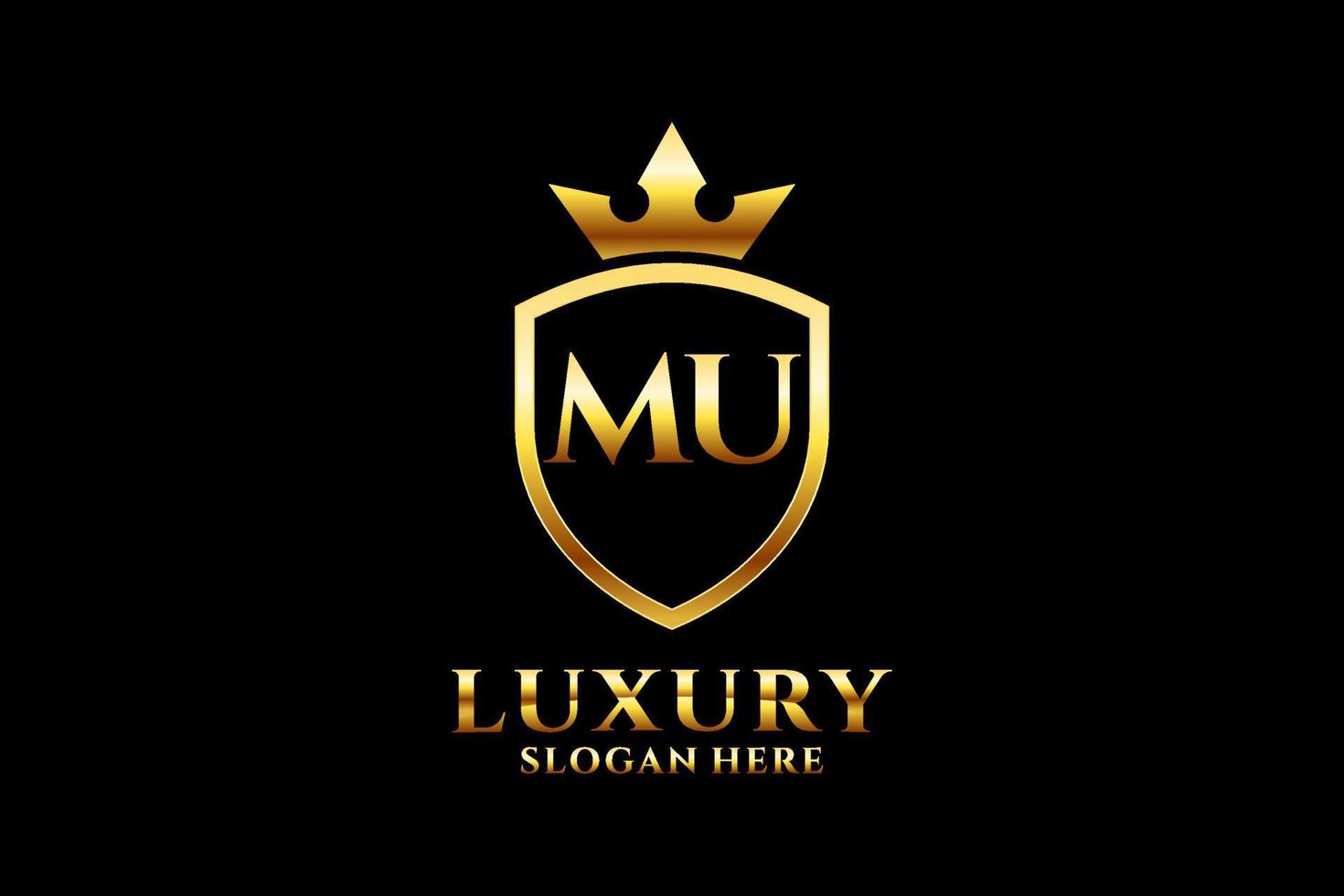 initial MU elegant luxury monogram logo or badge template with scrolls and royal crown - perfect for luxurious branding projects vector