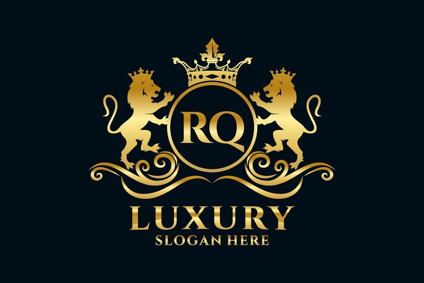 Initial RQ Letter Lion Royal Luxury Logo template in vector art for luxurious branding projects and other vector illustration.