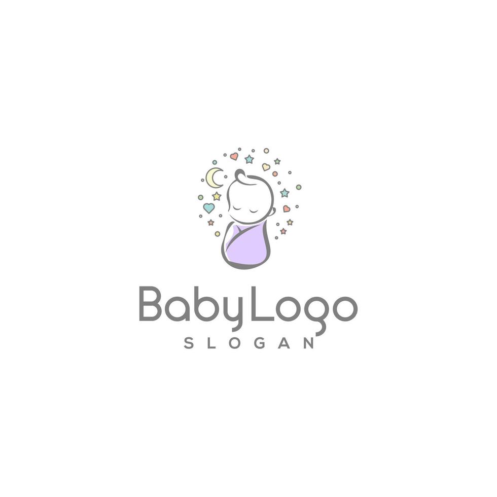 diseño de concepto de logotipo de bebé. con estrellas y luna vector