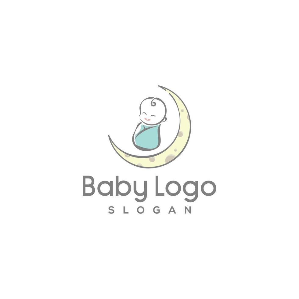 Cute baby logo concept design with moon vector