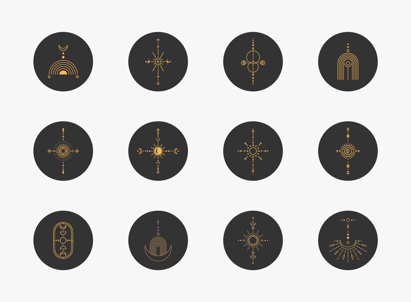 Social media highlight cover icons. Celestial line art elements. Minimal style. Vector illustration.