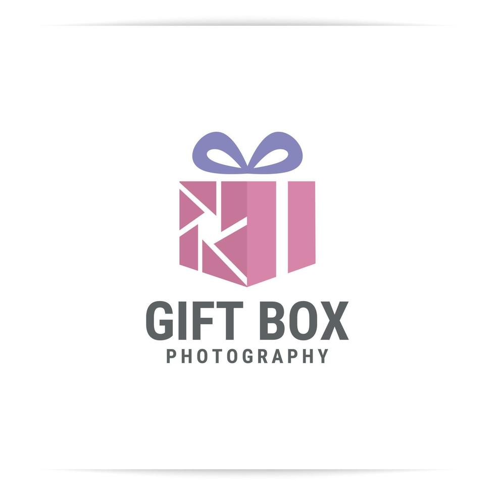 gift box photo logo design vector, camera, lens, square. vector