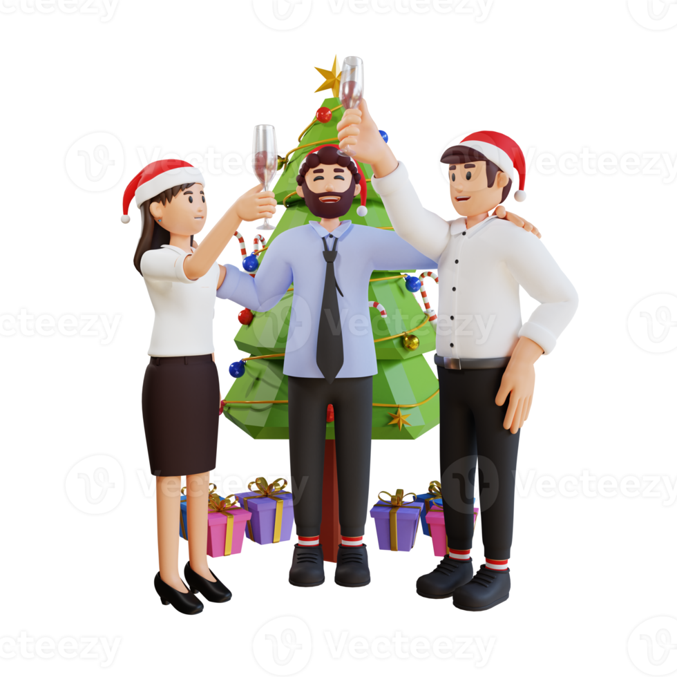 3d employee character illustration new year christmas party png