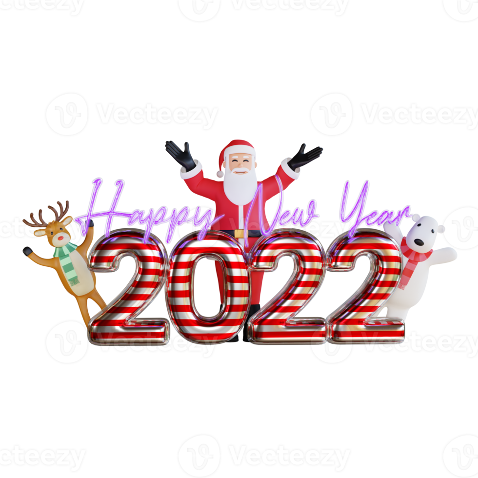 3d santa claus, polar bear and reindeer character illustration new year 2022 christmas party png