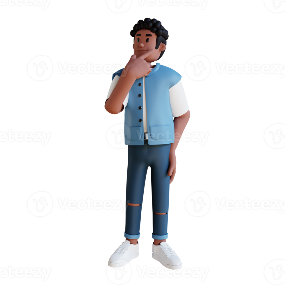 Black young people thinking 3d character illustration png