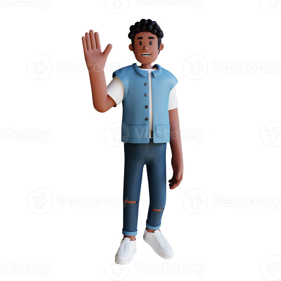 Black young people wave hands 3d character illustration png