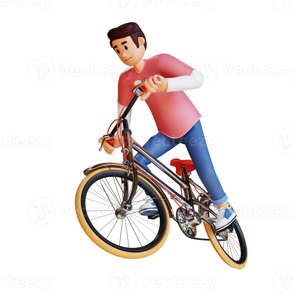 giovane uomo equitazione un' bicicletta 3d personaggio illustrazione png