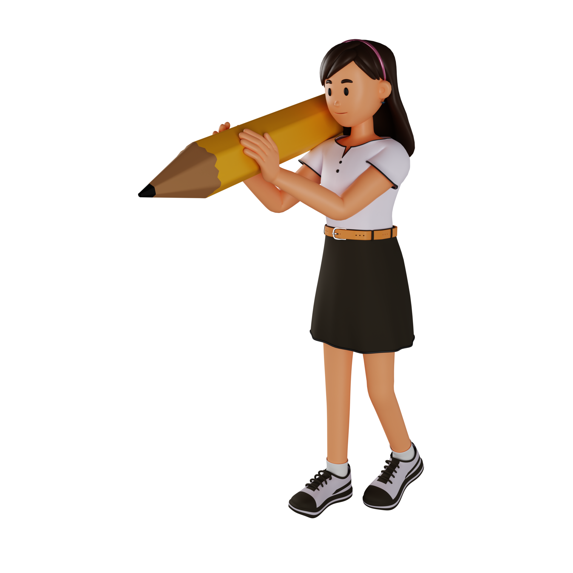 Free Young woman holding big pencil 3d cartoon character illustration  11356133 PNG with Transparent Background
