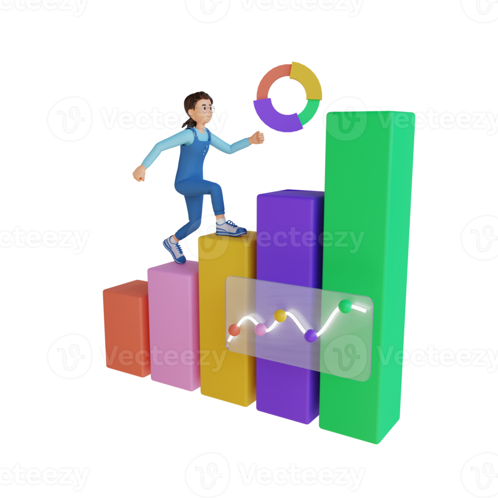 jovem subindo a ilustração de personagem 3d do diagrama png