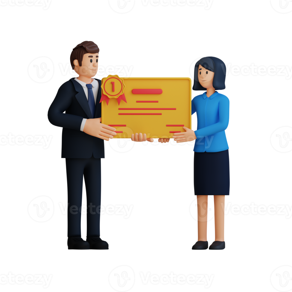 Business people receive document certificate 3d character illustration png