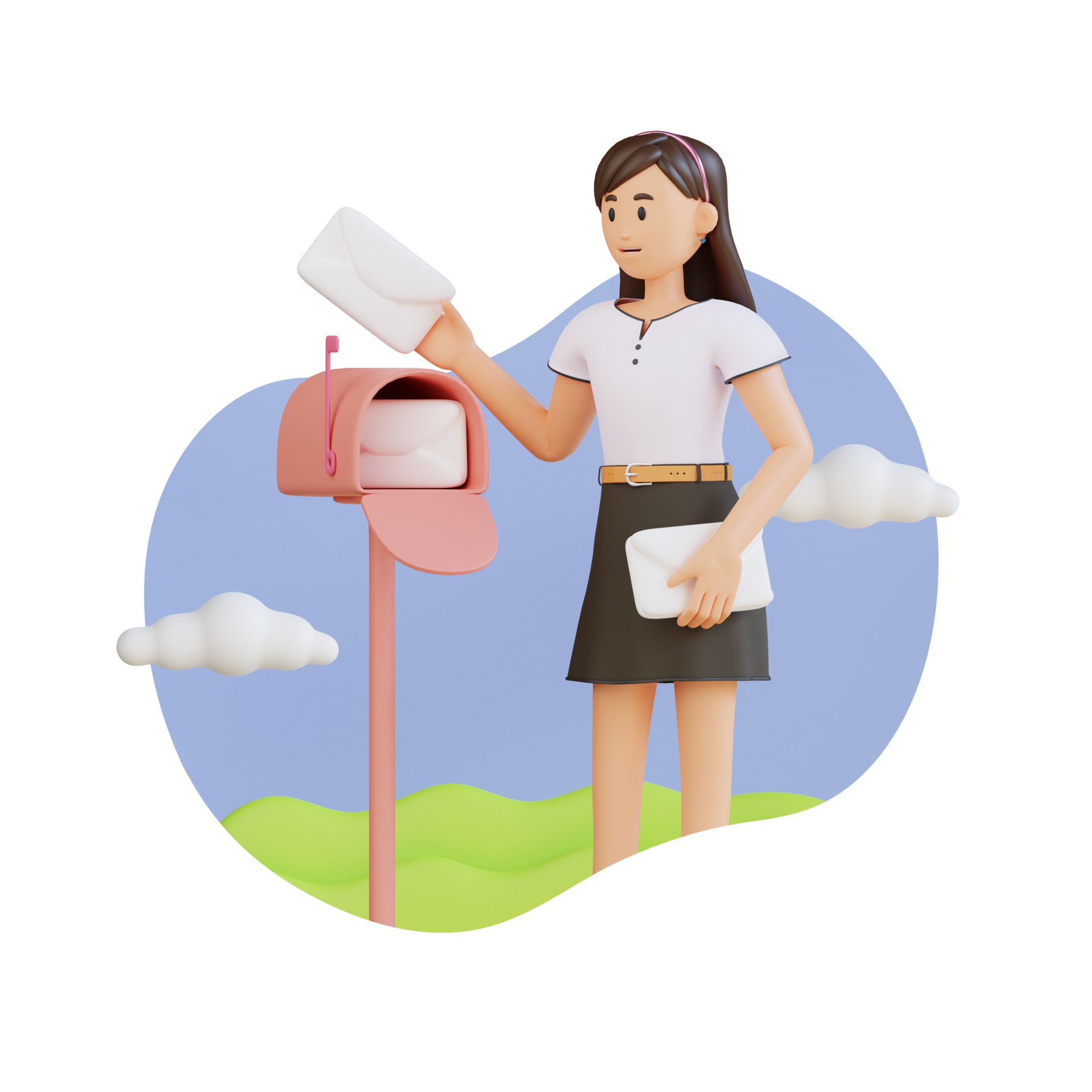 young girl posting a letter from the mailbox 3d character illustration 11356173 PNG