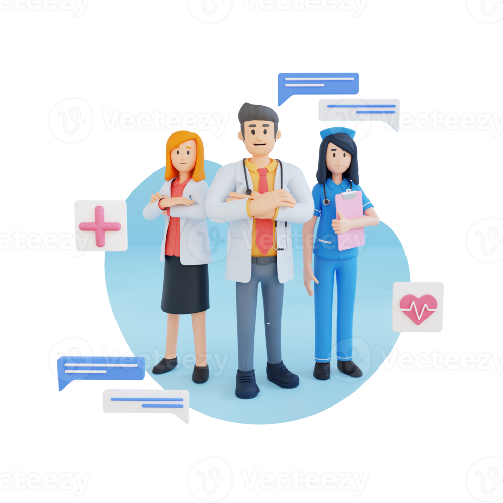 doctors and health workers 3d character illustration png