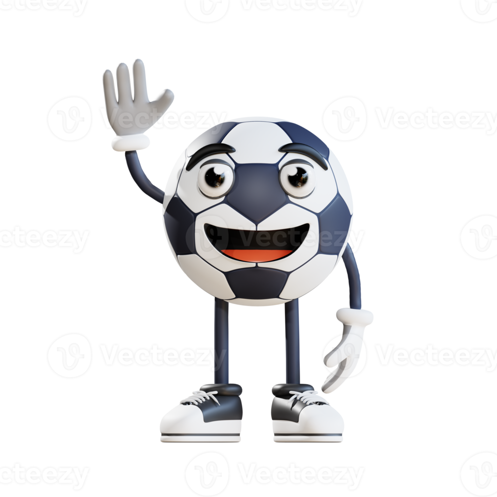 mascotte de ballon de football dire bonjour illustration de personnage 3d png