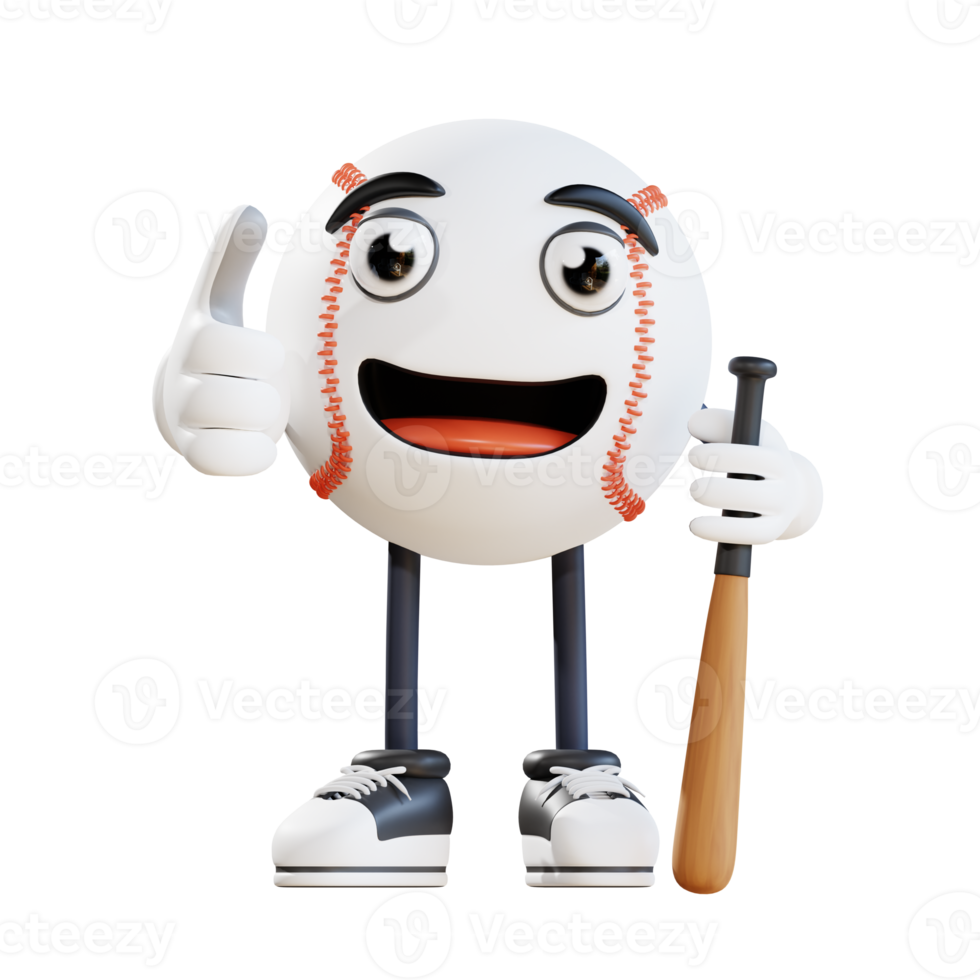 baseball mascot giving thumbs up 3d character illustration png