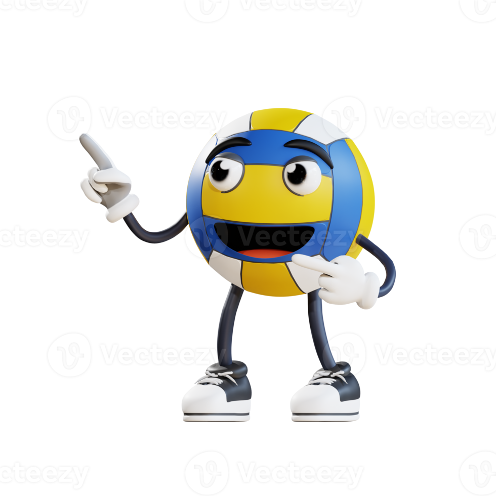 volleyball mascot pointing 3d character illustration png