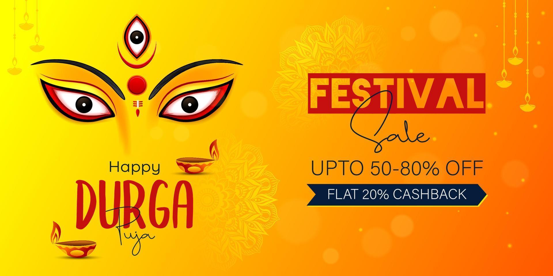 feliz durga puja fondo durga puja festival venta diseño de banner vector