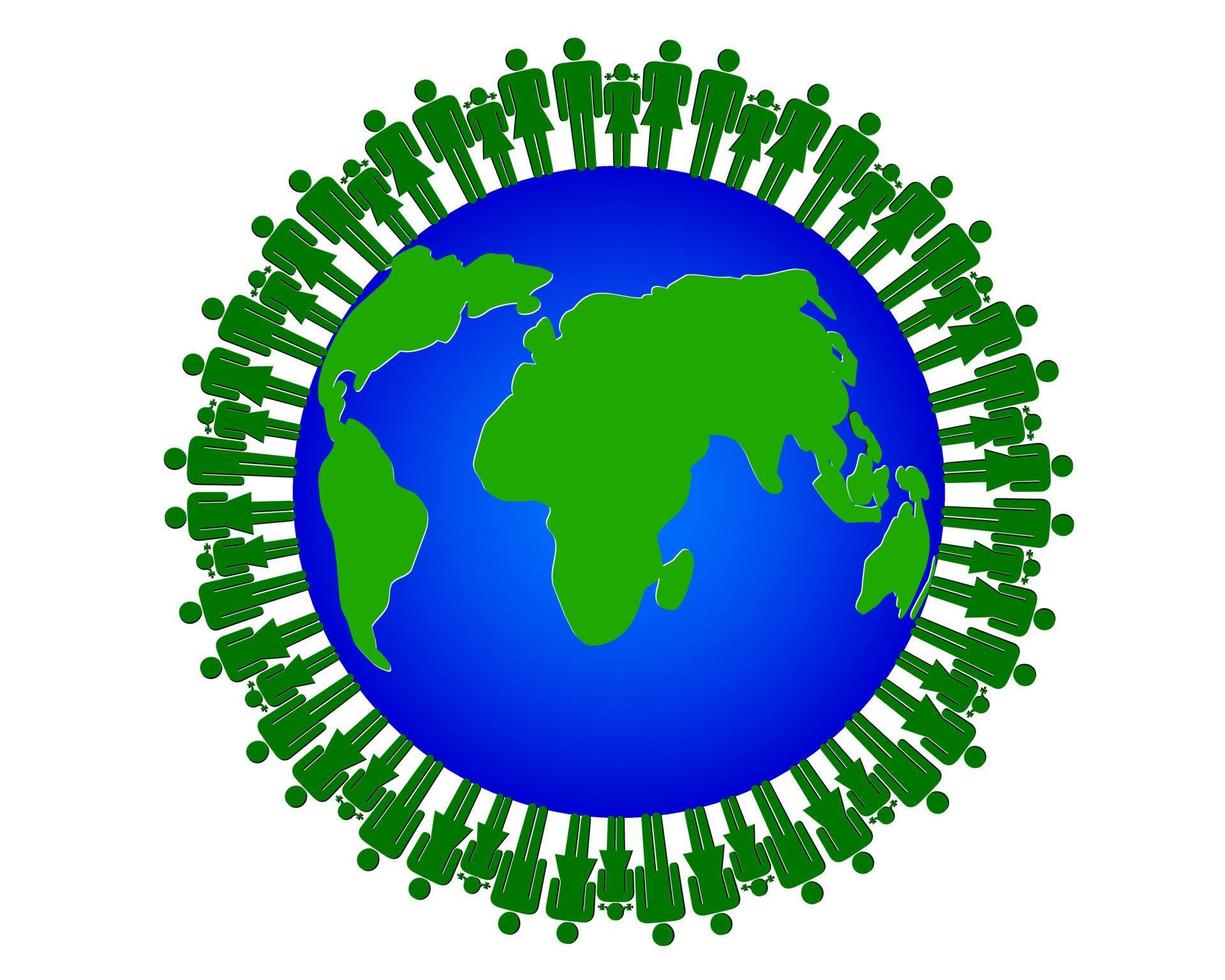 planet earth with people in a circle on a white background vector