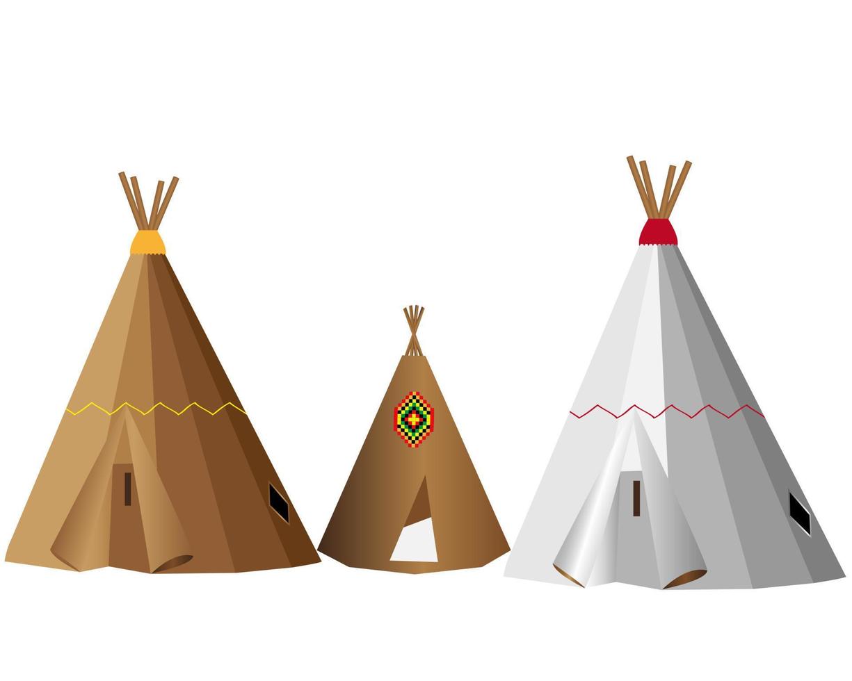 Wigwams indios residenciales sobre un fondo blanco. vector