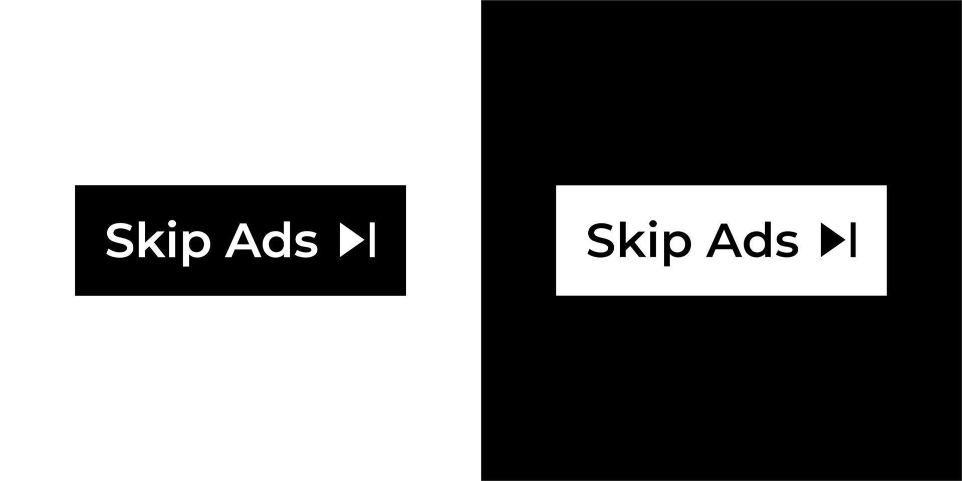 Skip ads button icon vector in clipart style. Advertising elements