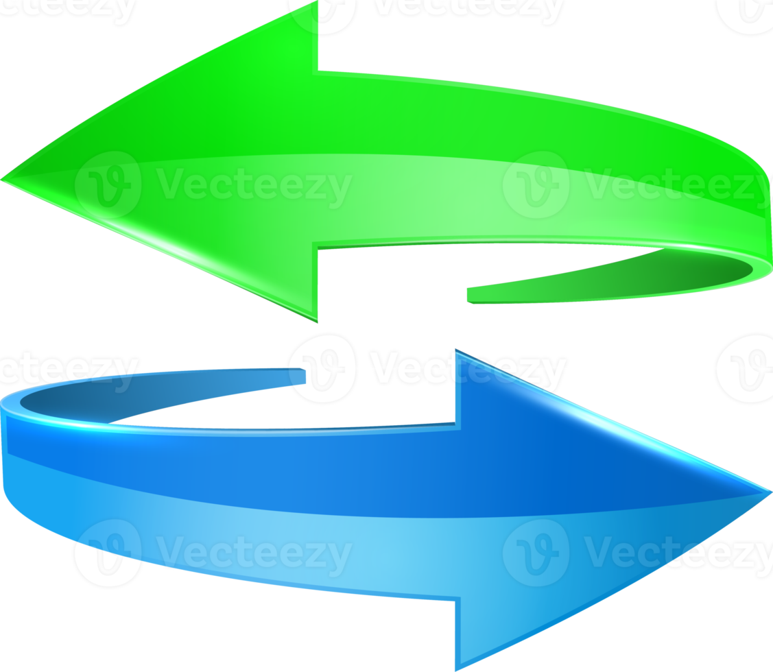 Green and blue 3D glossy arrows png