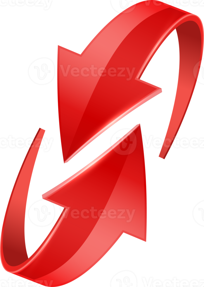 Red 3D glossy curve arrows png